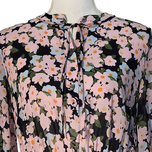 J. Crew Mercantile Sheer Pink Floral-on-Navy Dress - Picture 5 of 10
